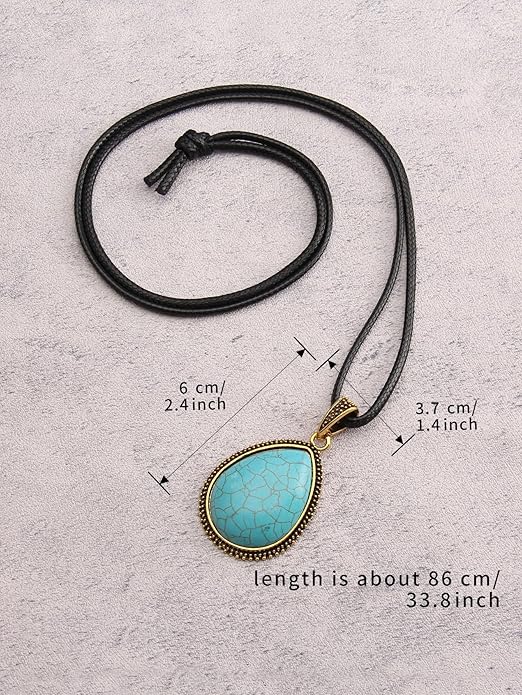 GelConnie Boho Necklaces for Women Vintage Silver Circles Long Pendant Necklace Cowgirl Sweater Necklace Adjustable Leather Choker Necklace for Women