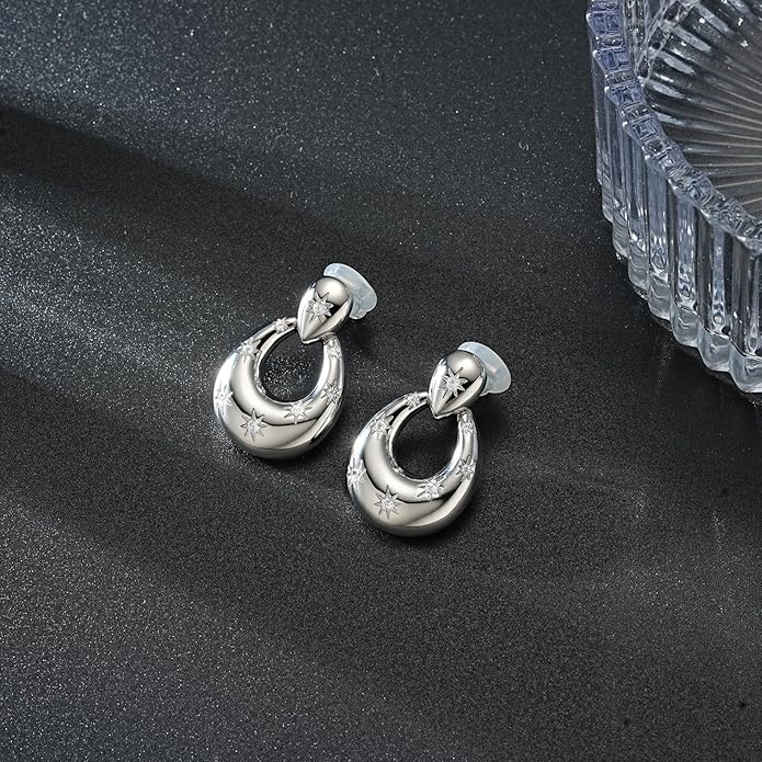 Clip on Earrings for Women Hypoallergenic Statement Retro Clip Earrings 14K Gold/Silver Plated Hoop Dangle Earrings 5A Cubic Zirconia Round Multiple Styles for Women Fashion Trendy Jewelry Gifts