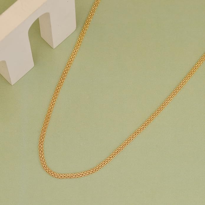 Gold Plated Link Chain Necklace for Women 18 Inch with 2 Inch Extender Adjustable Geometric Brass Jewelry Daily Wear Gift for Her Christmas