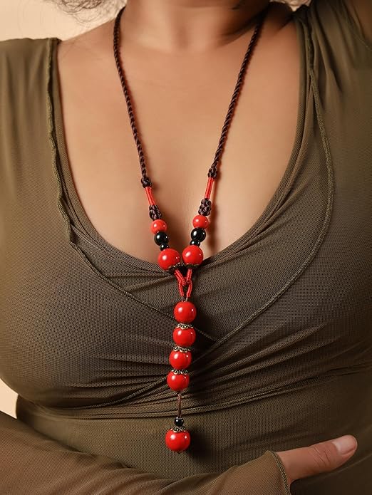 MINACHI Vintage Bohemian Ethnic Colorful Ceramic Bead Long Y Necklace, Hippie Boho Summer Fashion Jewelry Gift for Women