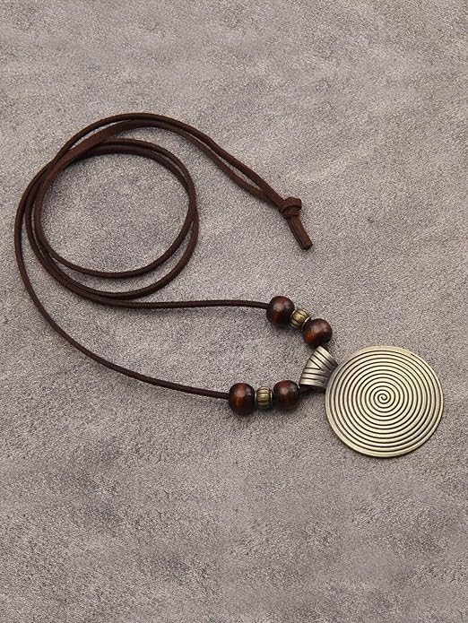 GelConnie Boho Necklaces for Women Vintage Silver Circles Long Pendant Necklace Cowgirl Sweater Necklace Adjustable Leather Choker Necklace for Women