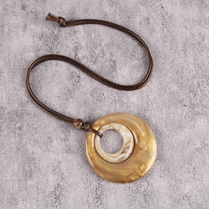Boho Leather Necklace Women Bohemian Brown Circle Pendant Necklace Choker Long Necklaces for Women Boho Ring Large Pendant