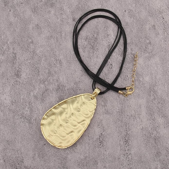 Boho Leather Necklace Women Bohemian Brown Circle Pendant Necklace Choker Long Necklaces for Women Boho Ring Large Pendant