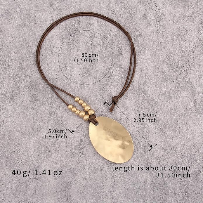 Boho Leather Necklace Women Bohemian Brown Circle Pendant Necklace Choker Long Necklaces for Women Boho Ring Large Pendant