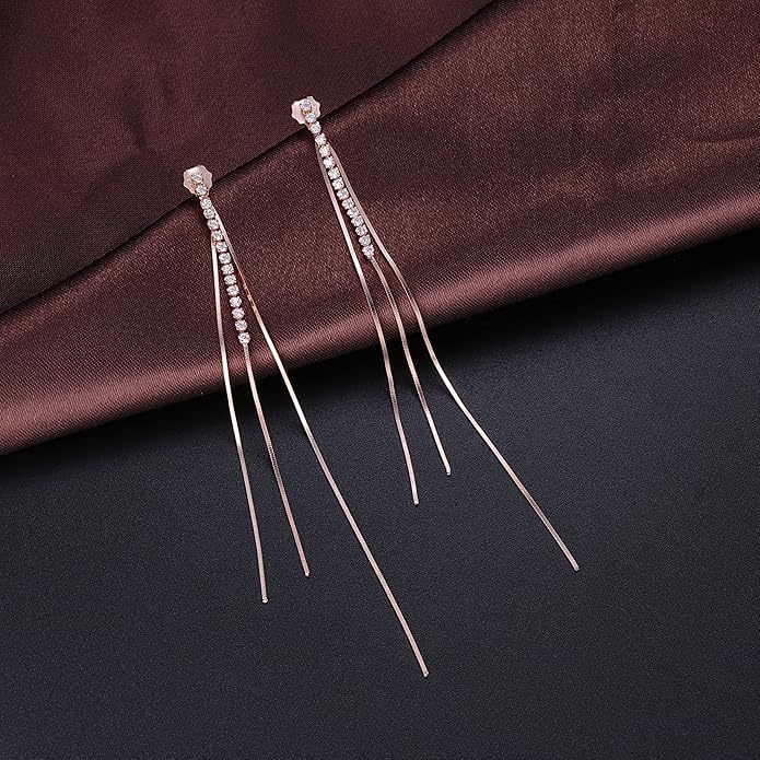 SLUYNZ 925 Sterling Silver CZ Dangle Earrings Chain for Women Teens Long Dangle Earrings Tassel with Snake Chain Backs