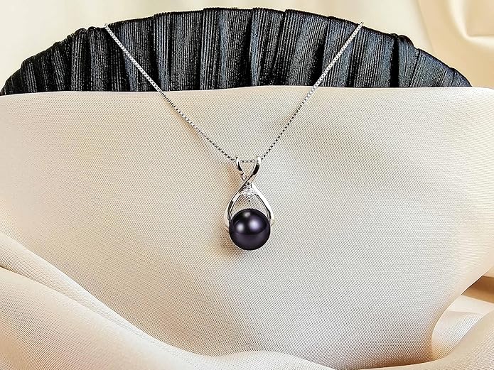AAA+ 9mm Natural Black pearl necklace for women - Real pearl necklaces for women (18k gold platted 925 sterling Silver)- Wedding anniversary's gift for wife - Luxury birthday gifts for woman - Birthday gift for wife